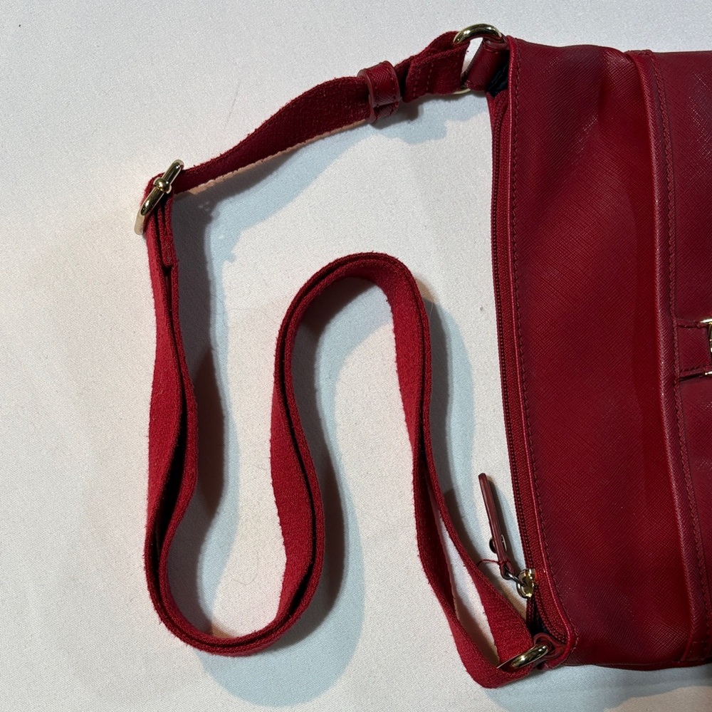 Tommy Hilfiger Red Leather Crossbody Bag Red Canvas Adj Strap - Picture 11 of 13